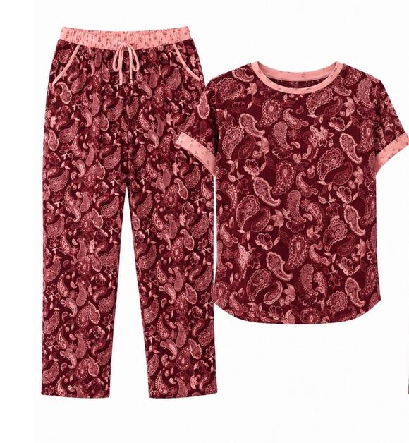 Lucky Brand Other - Lucky Brand Paisley Lounge Pajama Set Medium Burgundy Pink Boho Comfort Soft